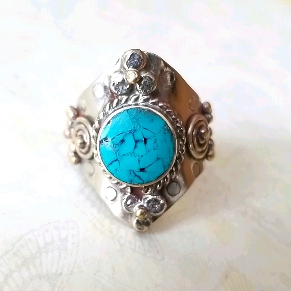 Southwestern Boho Tribal Turquoise Hand Crafted Adjustable Band Ring - Picture 16 of 16